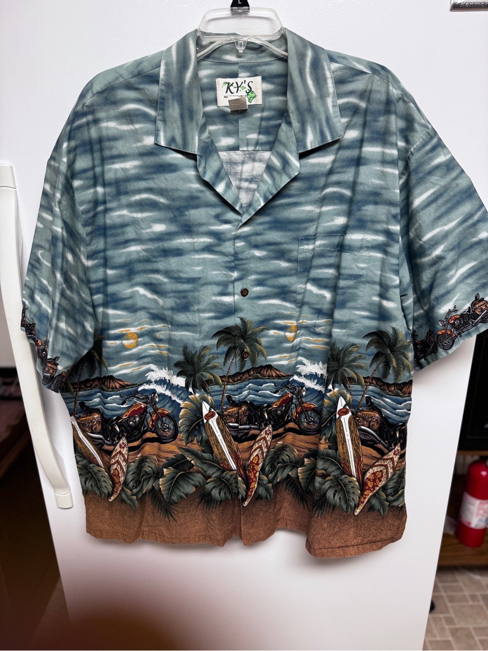 Men's Casual Button-Down Motorcycle Surf Shirt